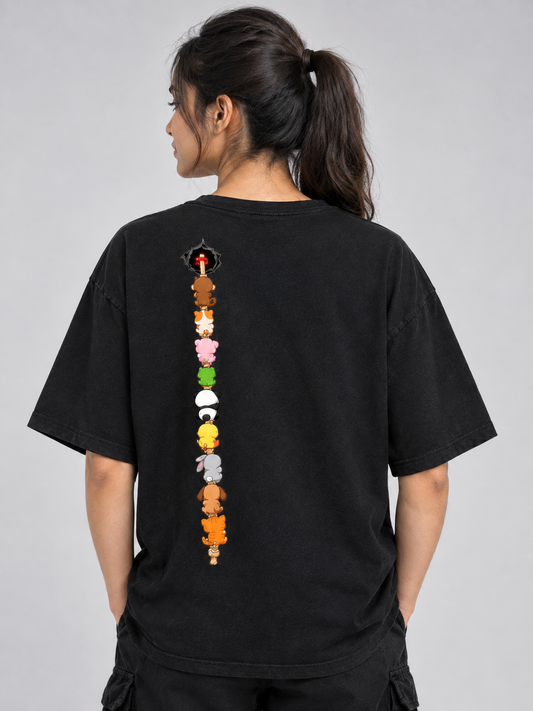 Front to Back Kawaii Print Unisex Black Tee
