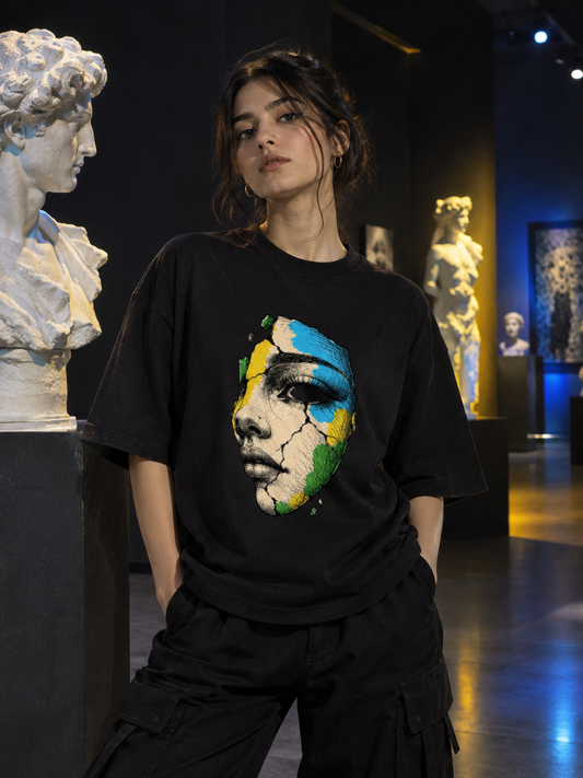 Face Printed Drop Shoulder Oversized Tee
