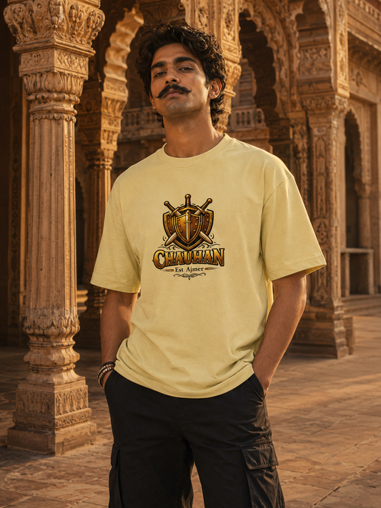 Chauhan Oversized T-Shirt | Prithviraj Chauhan Legacy Print | Rajput Warrior Tee | Front & Back Design