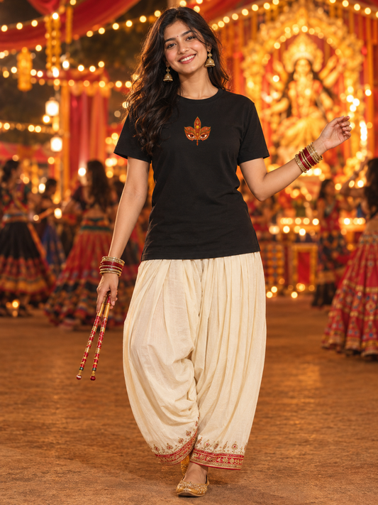 Durga Eyes Minimal Navratri Poly Cotton Tee