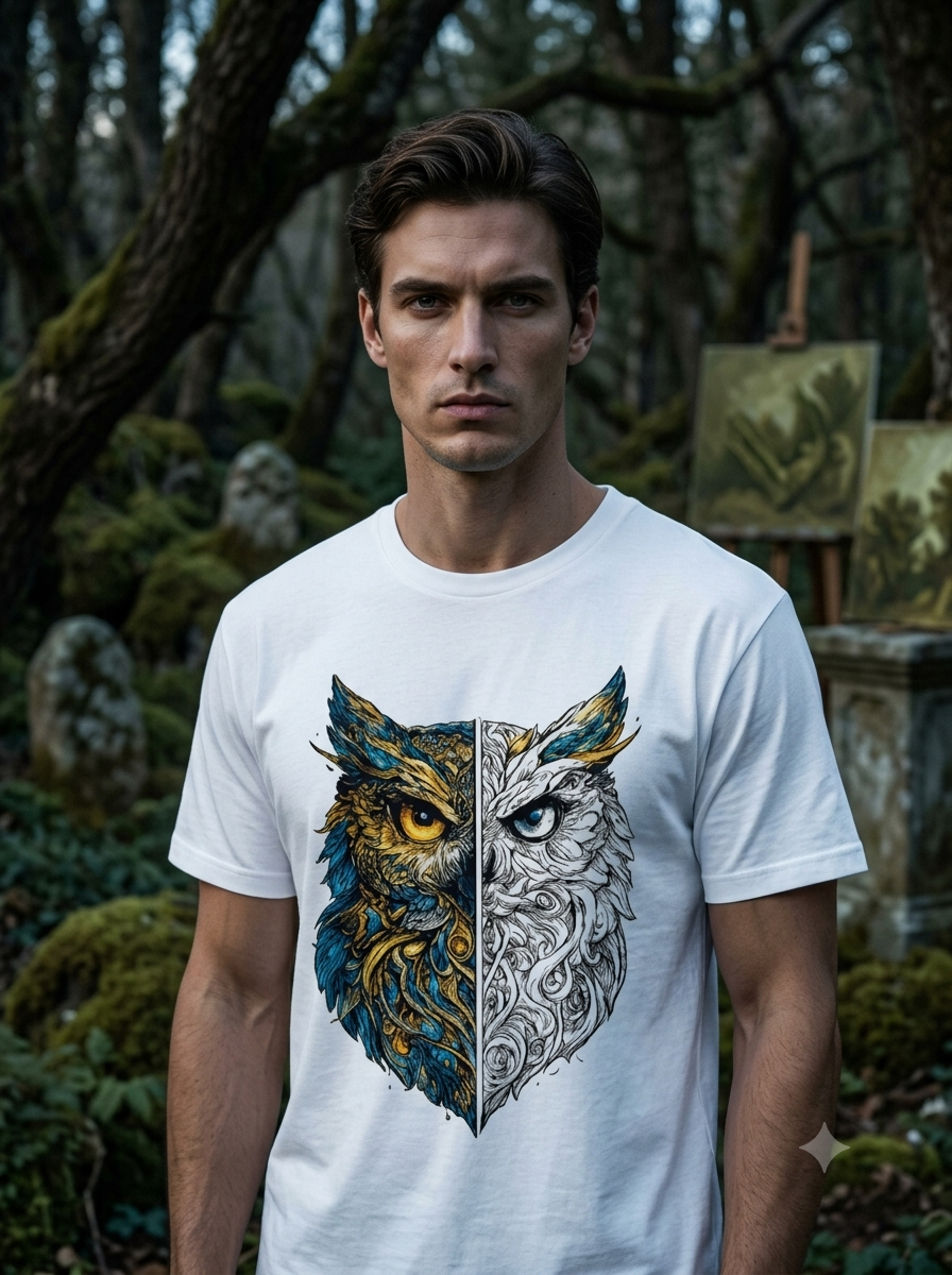 Owl Print Relaxed Fit T-Shirt for Men And Women