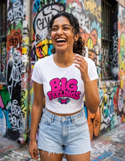 Big Feeling Retro Bubble Letter Graphic Baby Tee For Women