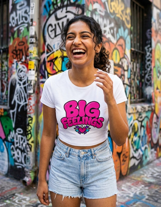 Big Feeling Retro Bubble Letter Graphic Baby Tee For Women