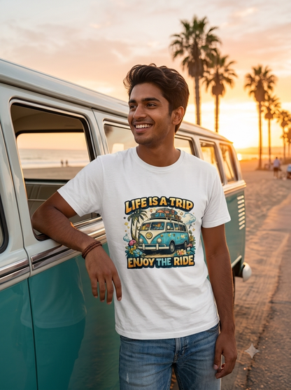 Life Is A Trip Enjoy The Ride T-Shirt | Unisex Black Van Life Graphic Tee | Retro Travel Shirt | Road Trip Gift
