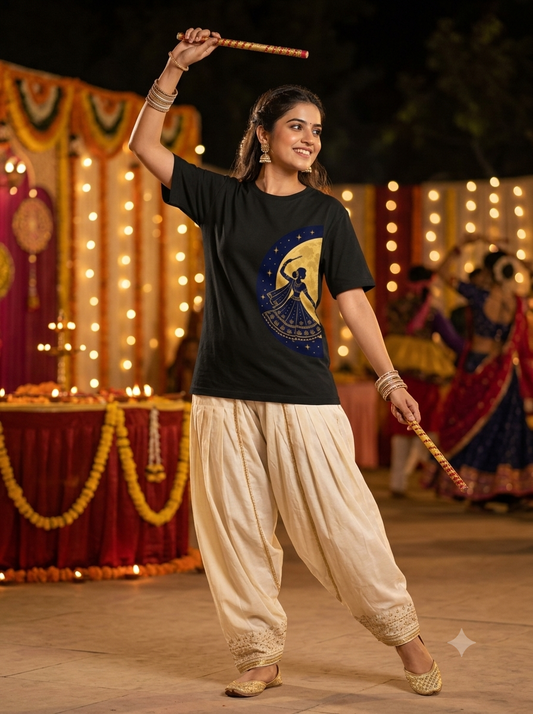 Golden Moon Garba Dancer Tshirt For Women