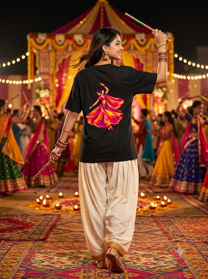 Geometric Garba Girl Back Print Tshirt