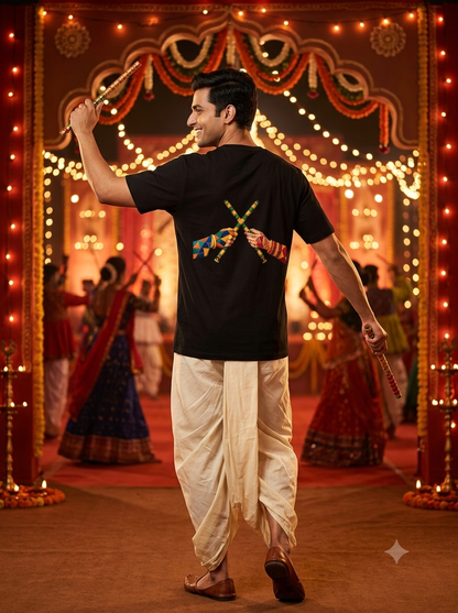 Durga Eyes Dandiya In Hands Poly Cotton Tee