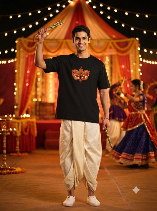 Durga Eyes Dandiya In Hands Poly Cotton Tee
