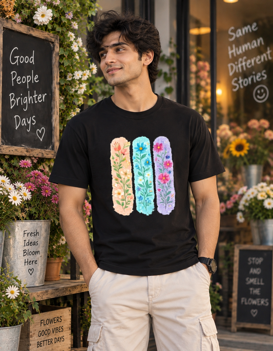 Vintage Flower Brush Print Tee | Minimal Artist Graphic T shirt