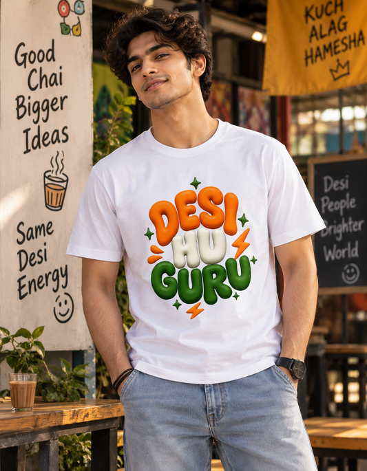 Desi Hu Guru Printed Tshirt For Men | Relaxed fit | 180 GSM Lightweight tshirt