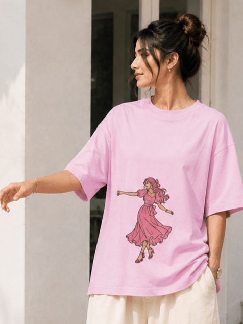 Women's Couple Tshirt ( Her ) Twirling Girl In Pink Dress