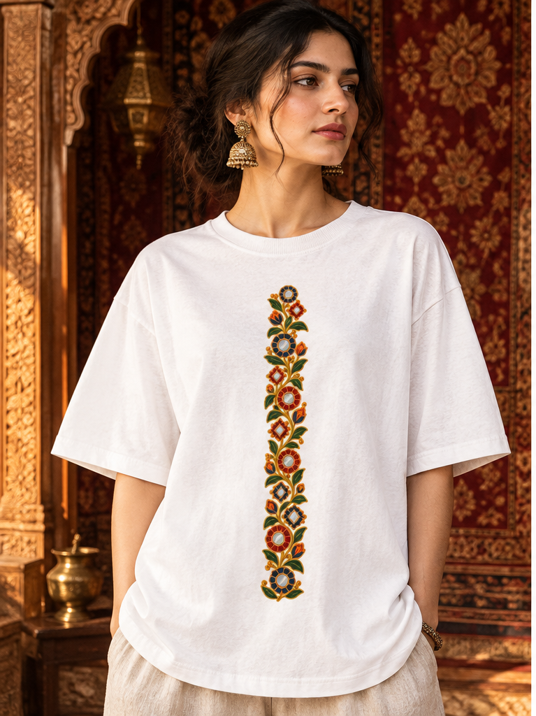 Flower Vein Printed (no thread work) Oversized Tee
