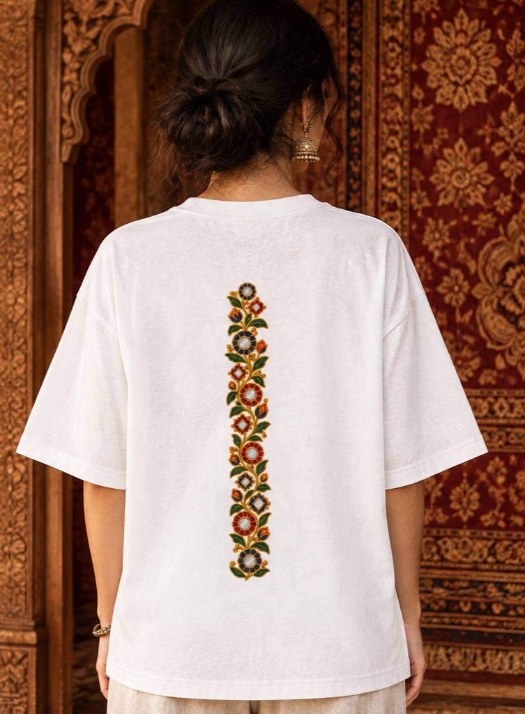 Flower Vein Printed (no thread work) Oversized Tee