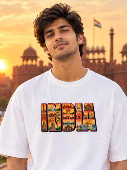 India Monuments Printed Graphic Oversized Tee