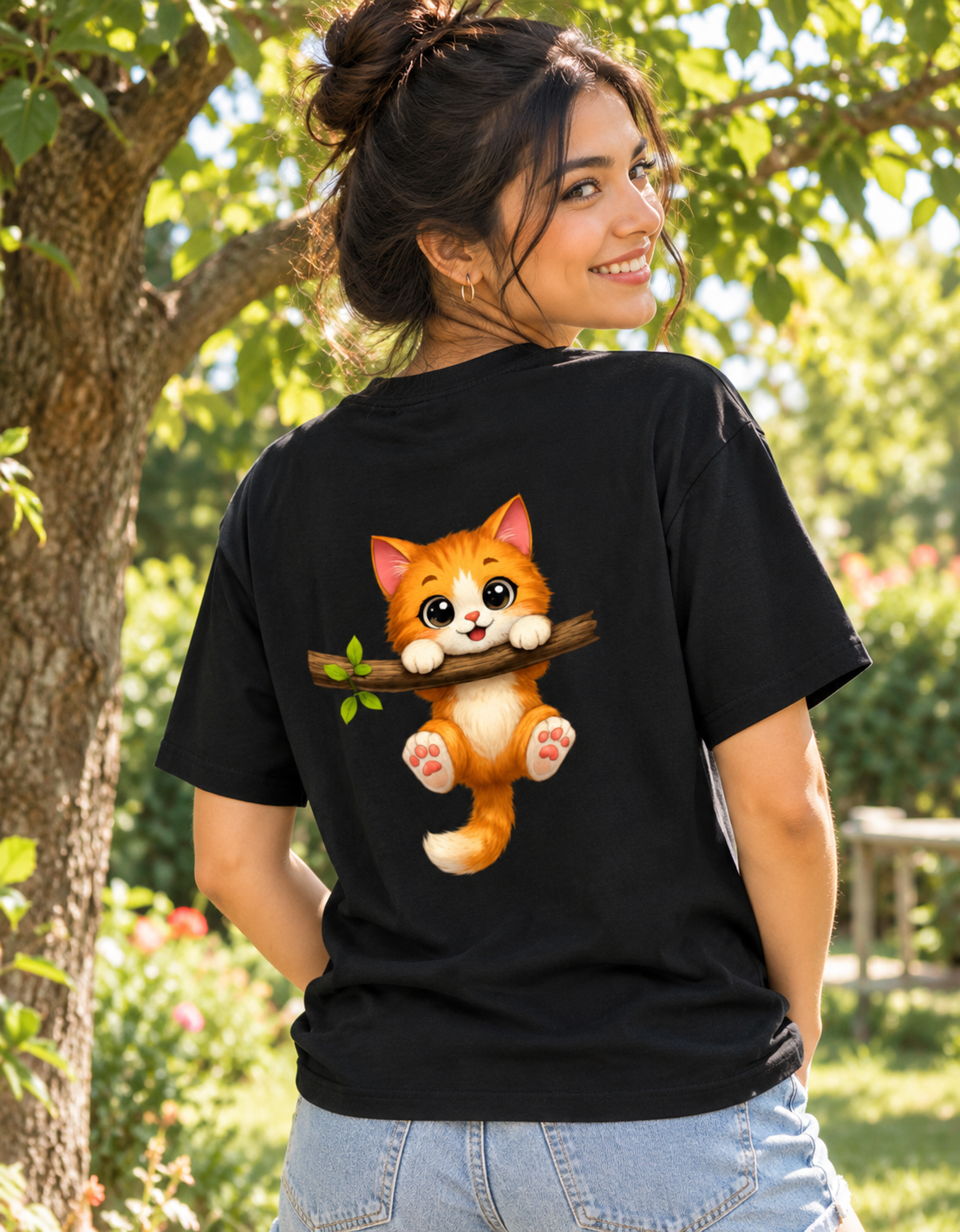Cute Kitten Hanging on Branch T-Shirt | Adorable Orange Cat Graphic Tee | Unisex Cat Lover Gift | Funny Animal Shirt