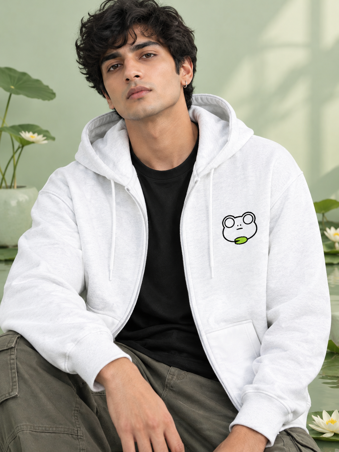 Frog Zip Hoodie | Minimal Front & Back Print Hoodie