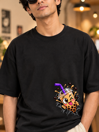 Torn Fabric Boba Coffee Cup Print