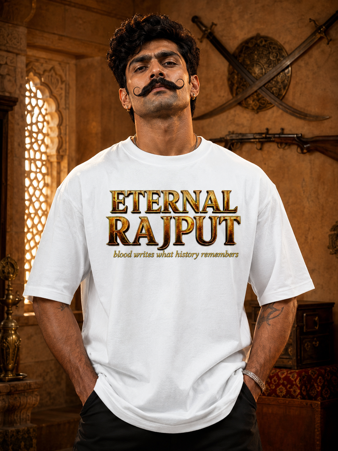 Front & Back Print | Eternal Rajput T-Shirt | Blood Writes What History Remembers – Oversized Tee