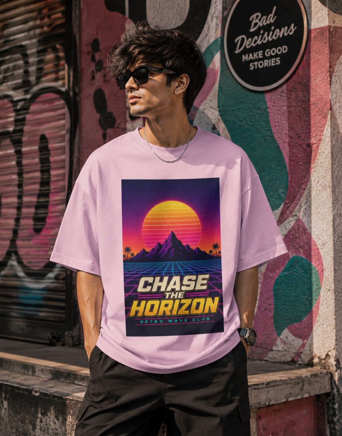 Chase The Horizon Retro Wave Club Tshirt | Synthwave Sunset Vaporwave Tee