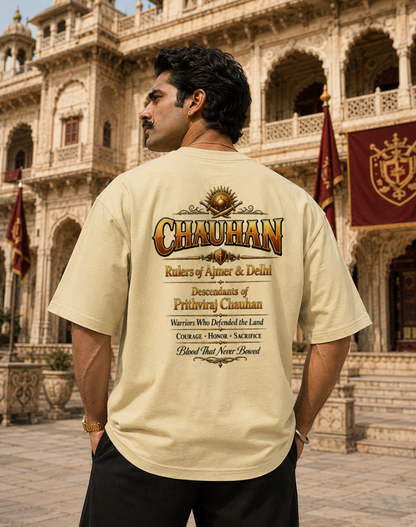 Chauhan Oversized T-Shirt | Prithviraj Chauhan Legacy Print | Rajput Warrior Tee | Front & Back Design