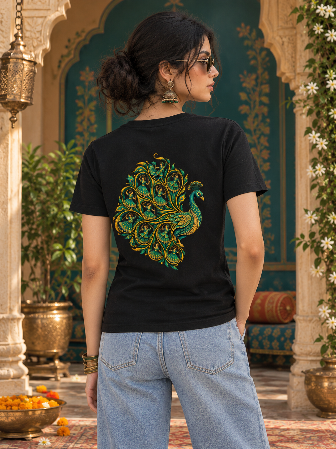 Peacock Dandiya Dancer Printed Poly Cotton Tshirt