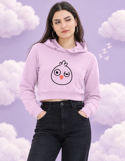 Black Minimal Bird Printed Cropped Hoodie