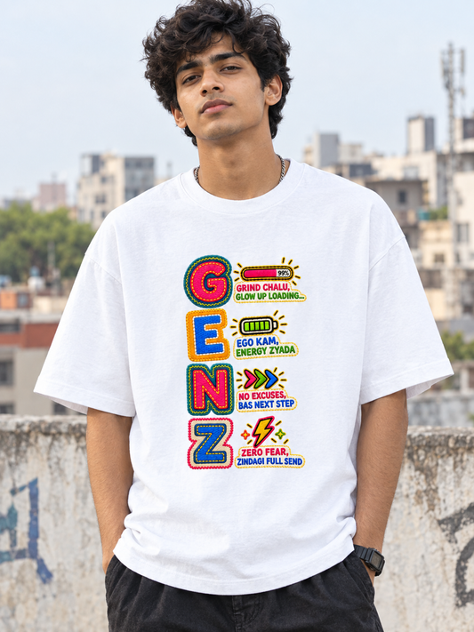 Genz Printed Graphic Oversized Tee