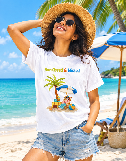 SunKissed & Missed Beach Graphic T-Shirt | Unisex Summer Vacation Tee | Funny Beach Life Shirt | Tropical Holiday Gift