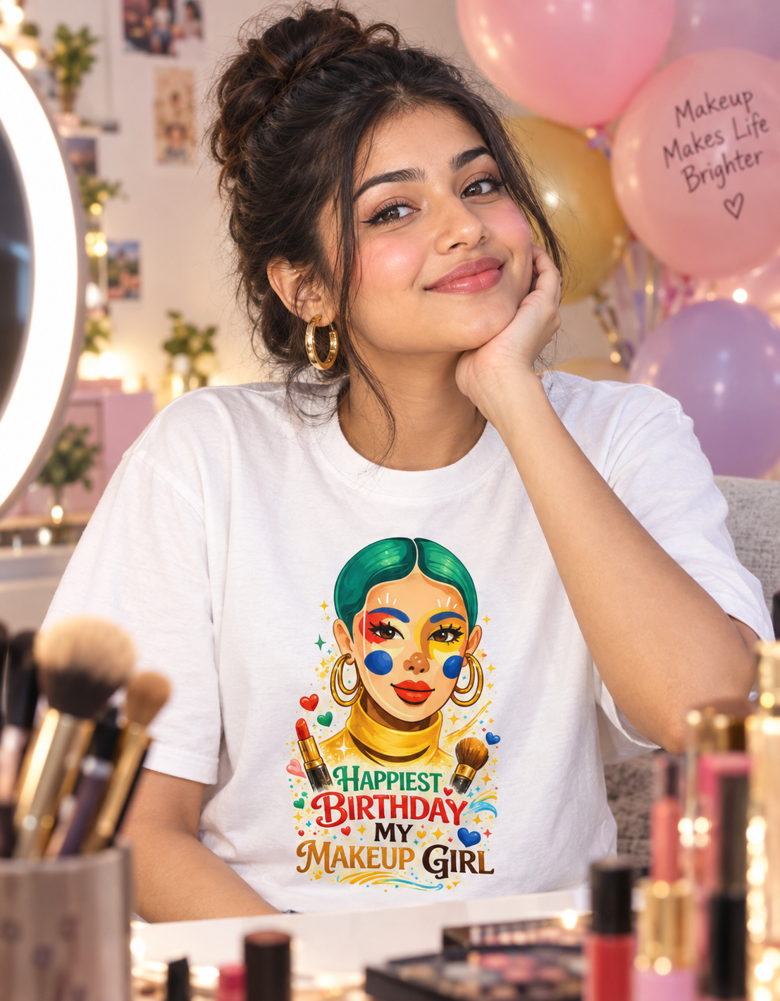 Happiest Birthday Makeup Girl Unisex Oversized Cotton T-Shirt