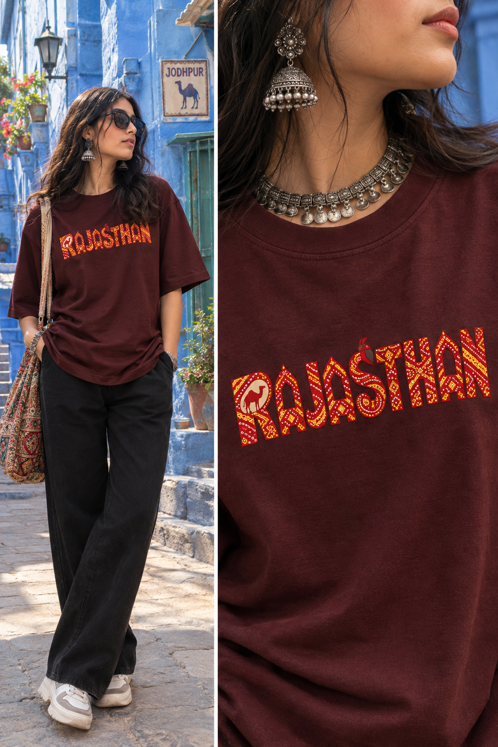 Rajasthan Bandhani Art Printed Graphic Oversized Tee