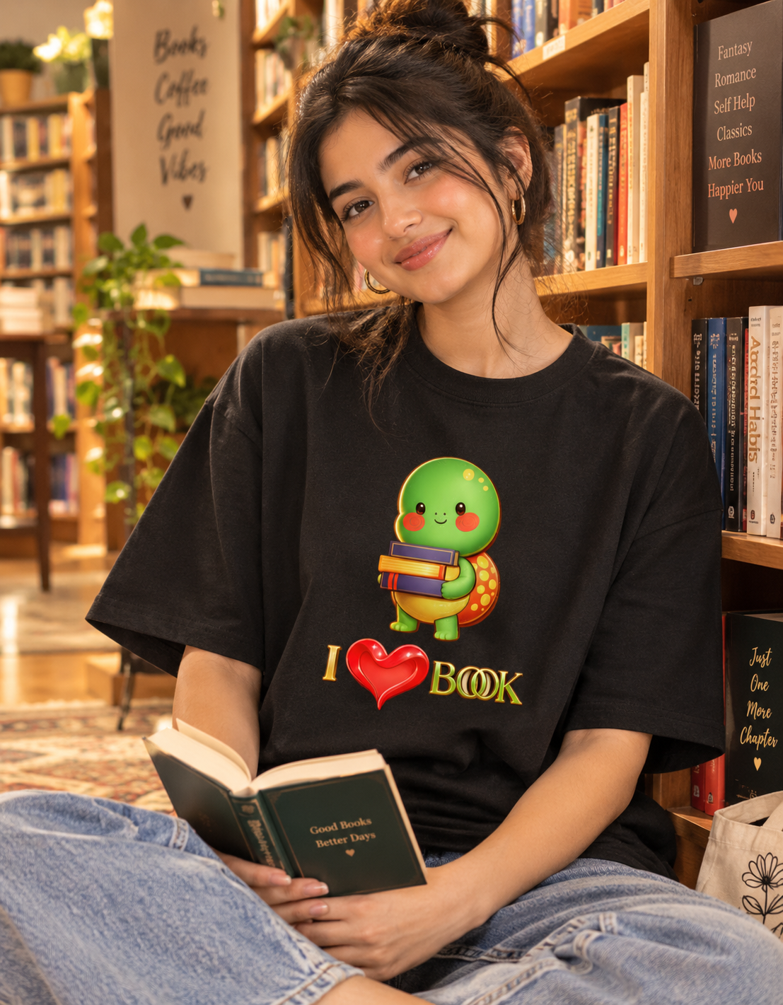 I Love Book Unisex Oversized Cotton T-Shirt