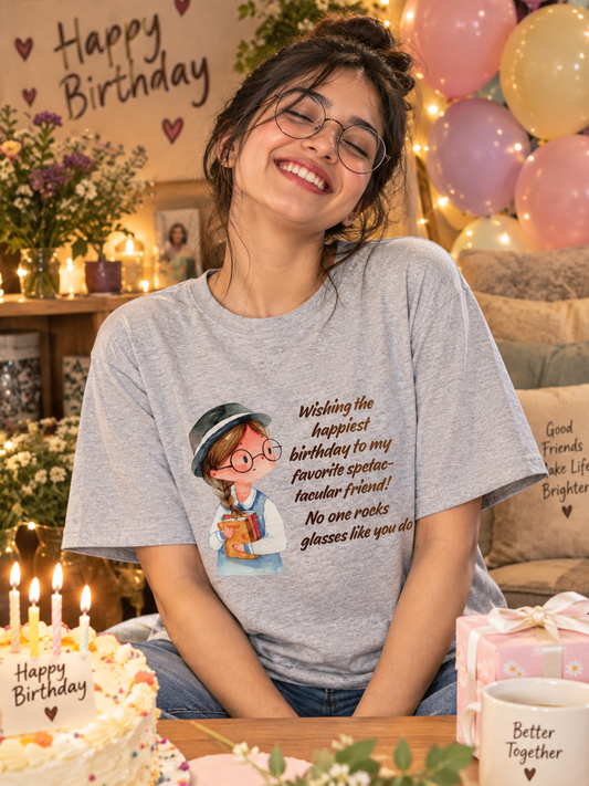 Birthday Gift T-Shirt for Glasses Wearing Friend | Cute Bookworm Tee | Funny Best Friend Birthday Shirt | Unisex  Tee