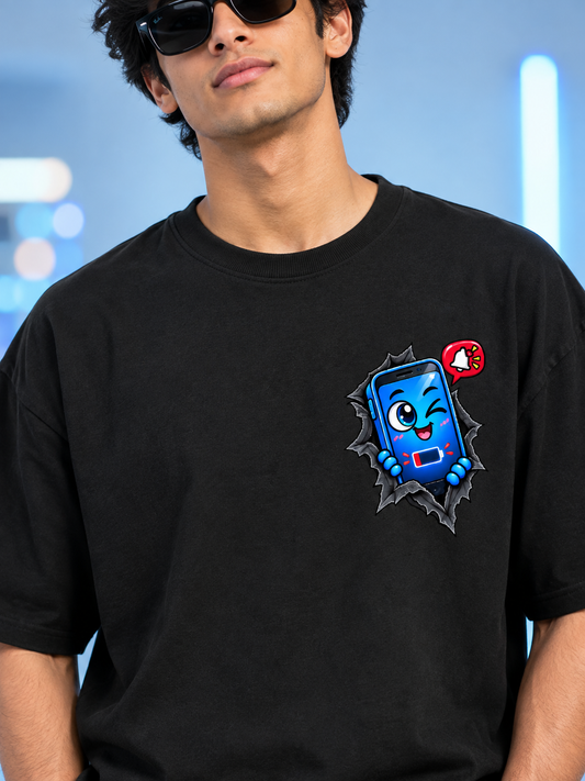 NERR Torn Fabric Phone Printed Oversized T-Shirt