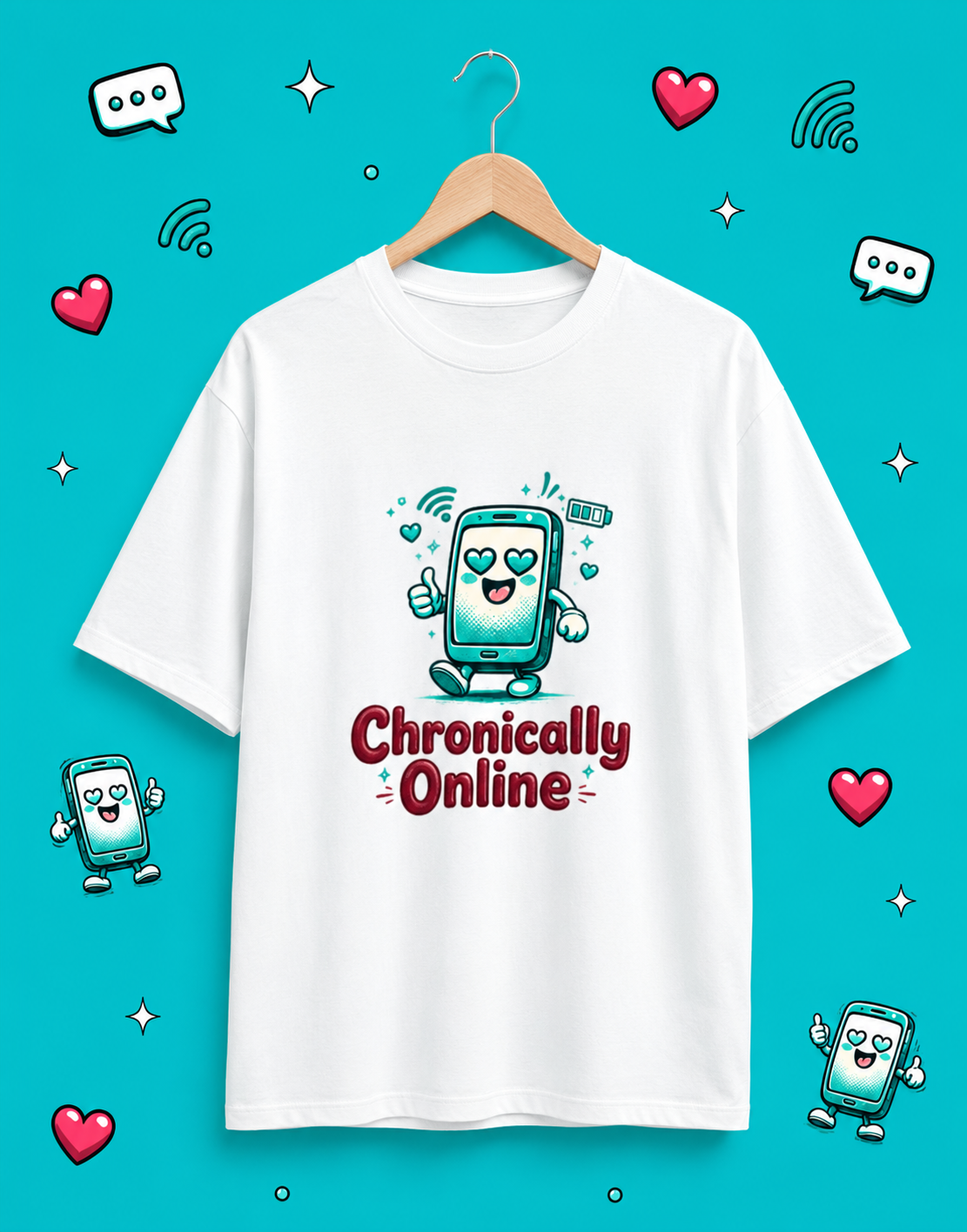 Front & Back Chronically Online T-Shirt | Funny WiFi Meme Unisex Cotton Te