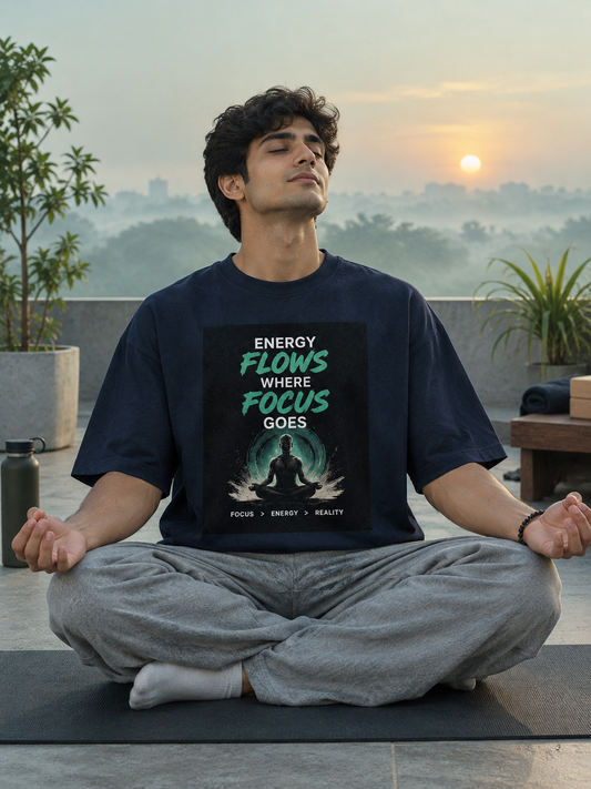 Energy Flows Where Focus Goes Unisex Oversized Graphic Cotton Tshirt