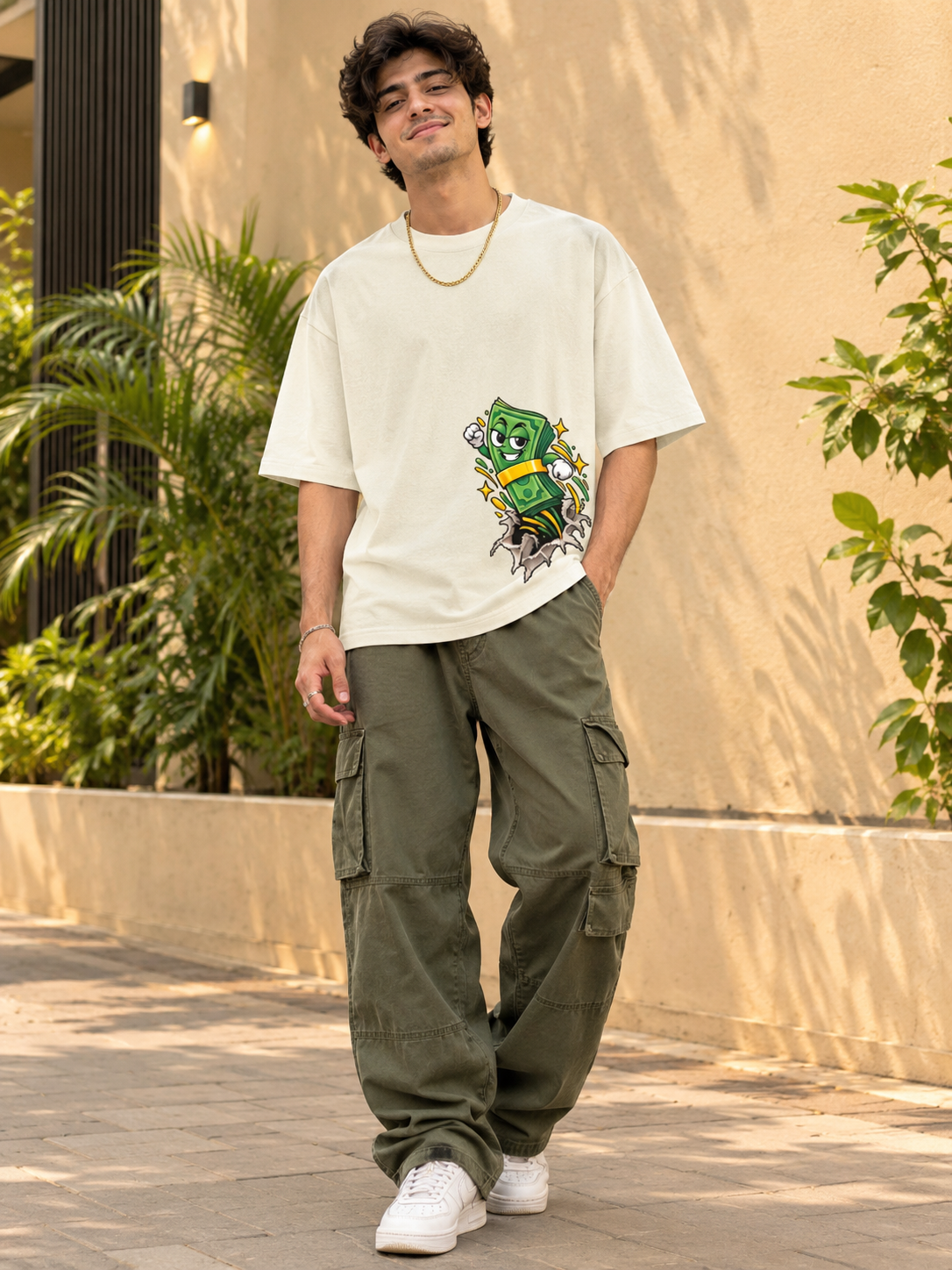 Cash Bundle Torn Rip Print Oversized T-Shirt