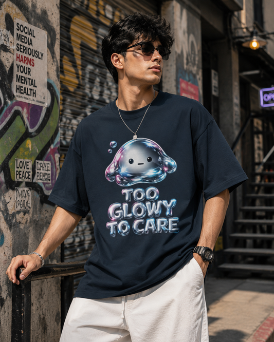 Too Glowy To Care Cute Slime Character Tshirt Funny Ombre Graphic Tee