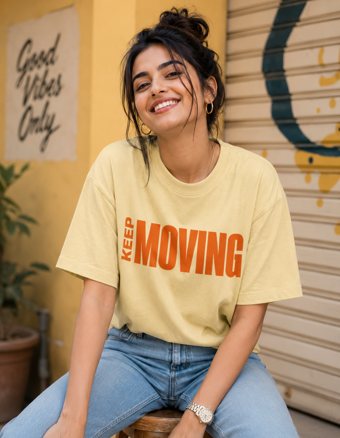 Keep Moving Motivation Oversized Typography tee