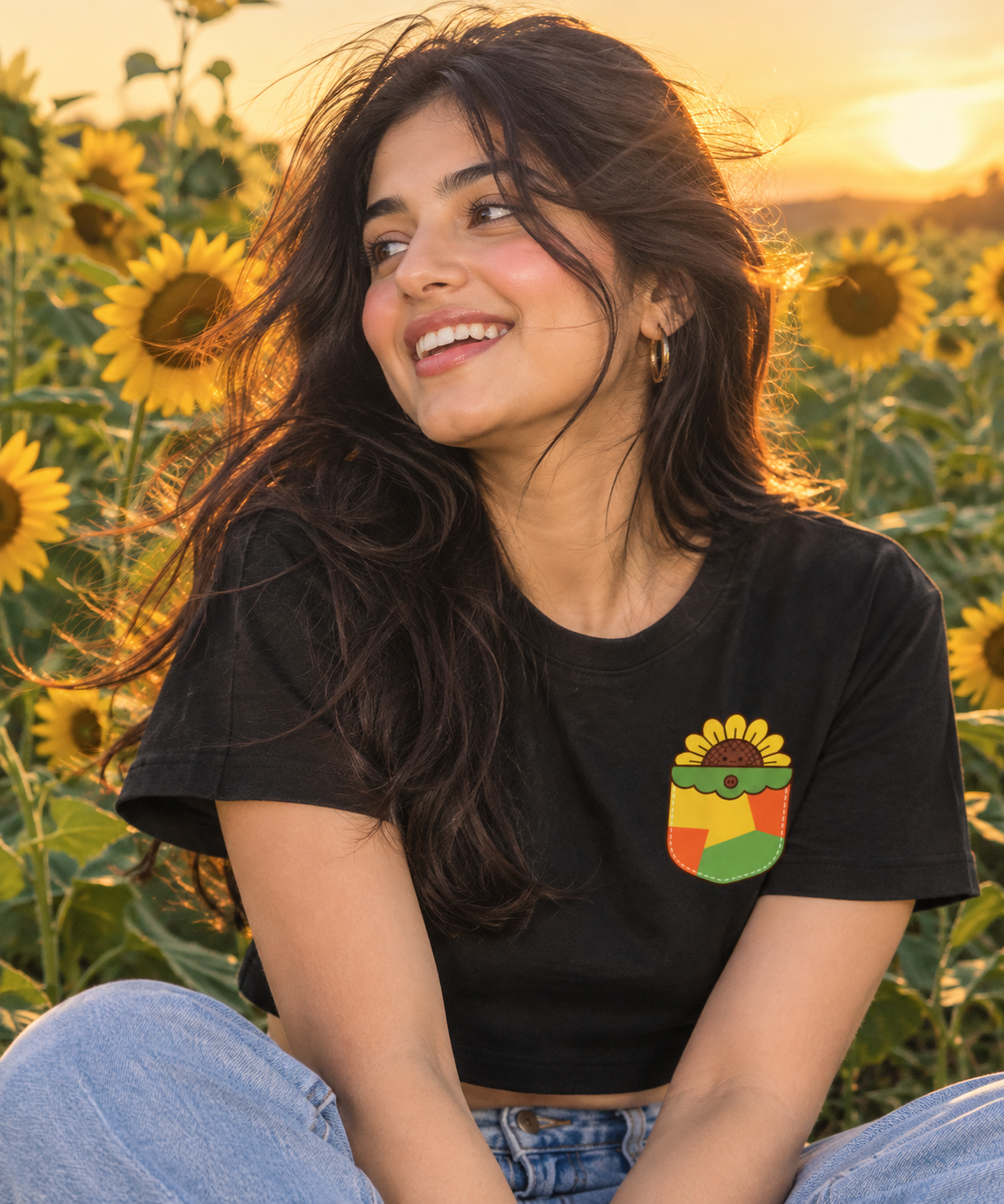 Sunflower Pocket Print Baby Tee
