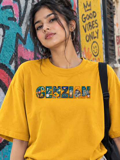 Genzian Printed ( no thread work) Graphic Oversized Tee