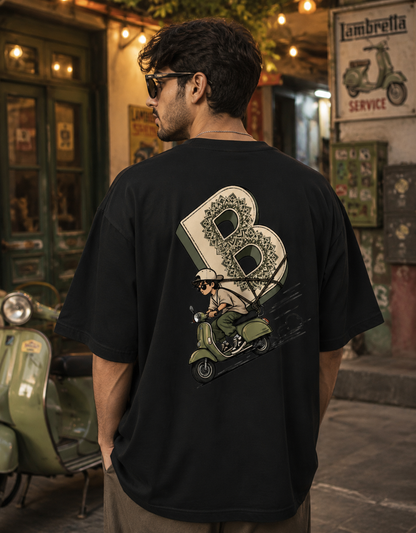 Alphabet Series - Letter B Oversized T-Shirt | Monogram B Mandala Rider Print Tee