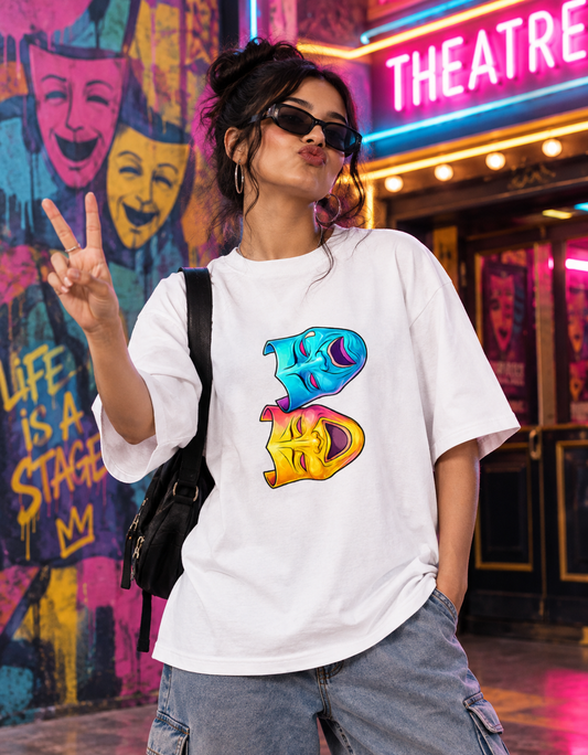 Dual Emotion Mask Graphic T- shirt | Artistic Abstract Face Print Unisex tee