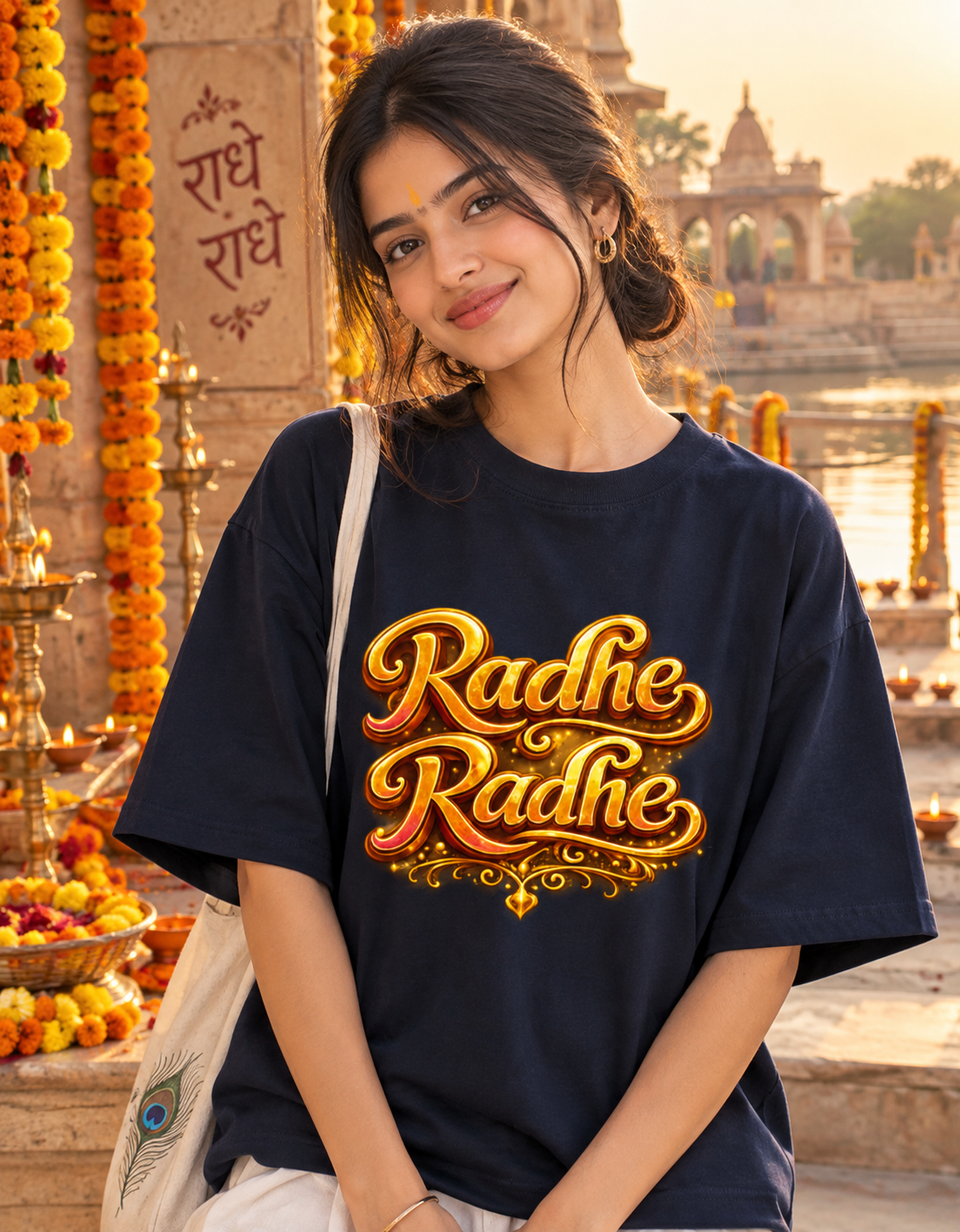 Radhe Radhe Oversized Cotton T-Shirt | Krishna Devotee Streetwear
