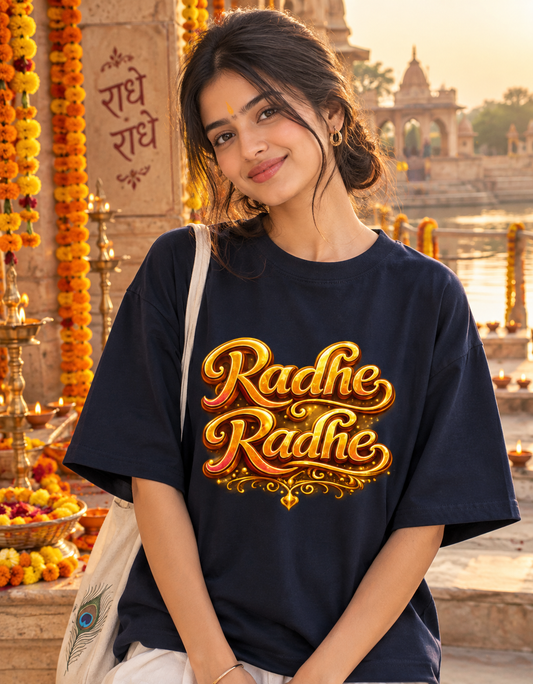 Radhe Radhe Oversized Cotton T-Shirt | Krishna Devotee Streetwear