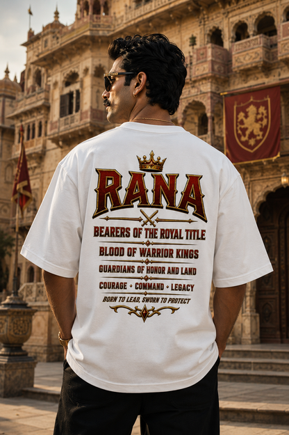 RANA Oversized T-Shirt | Rajput Royal Warrior Print | Front & Back Design | Unisex Cotton Tee