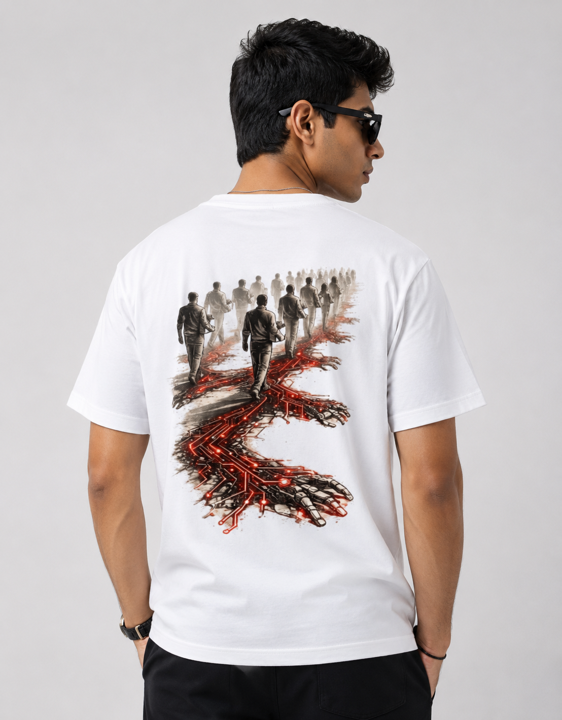 AI Job Loss Awareness Cotton T-Shirt | Circuit Path Graphic Tee