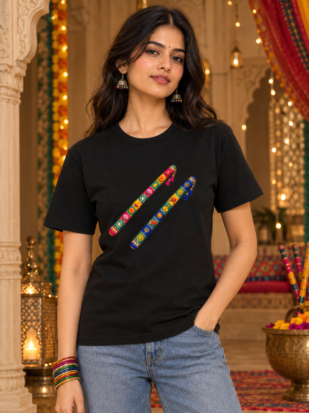 Dandiya Sticks Printed Poly Cotton Tee