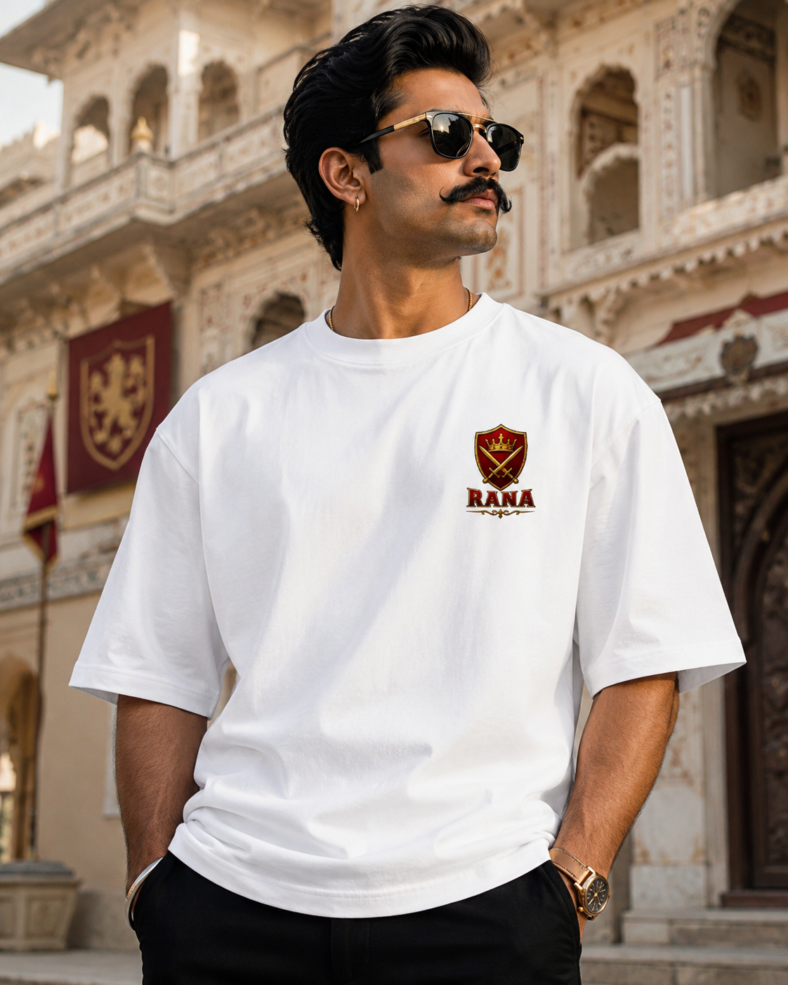 RANA Oversized T-Shirt | Rajput Royal Warrior Print | Front & Back Design | Unisex Cotton Tee