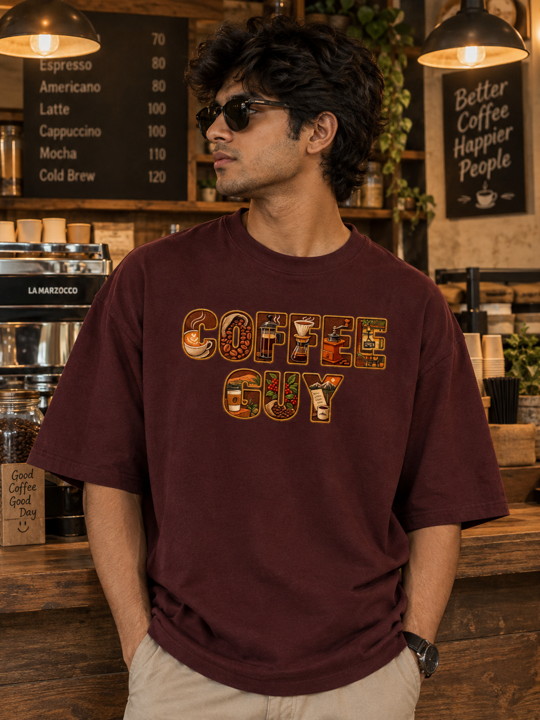 Coffee Guy Printed (no thread work) Graphic Oversized Tee