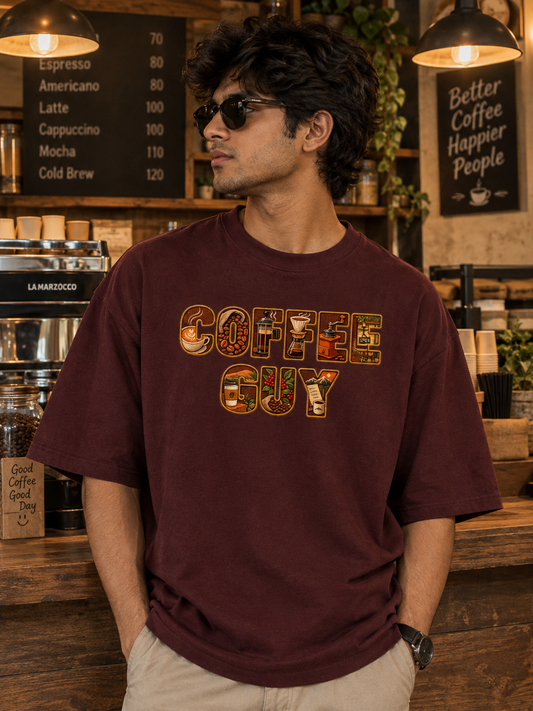 Coffee Guy Printed (no thread work) Graphic Oversized Tee